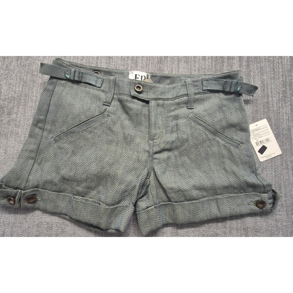 NWT Free People grayish blue herringbone shorts women's 28 cuffed utility boho